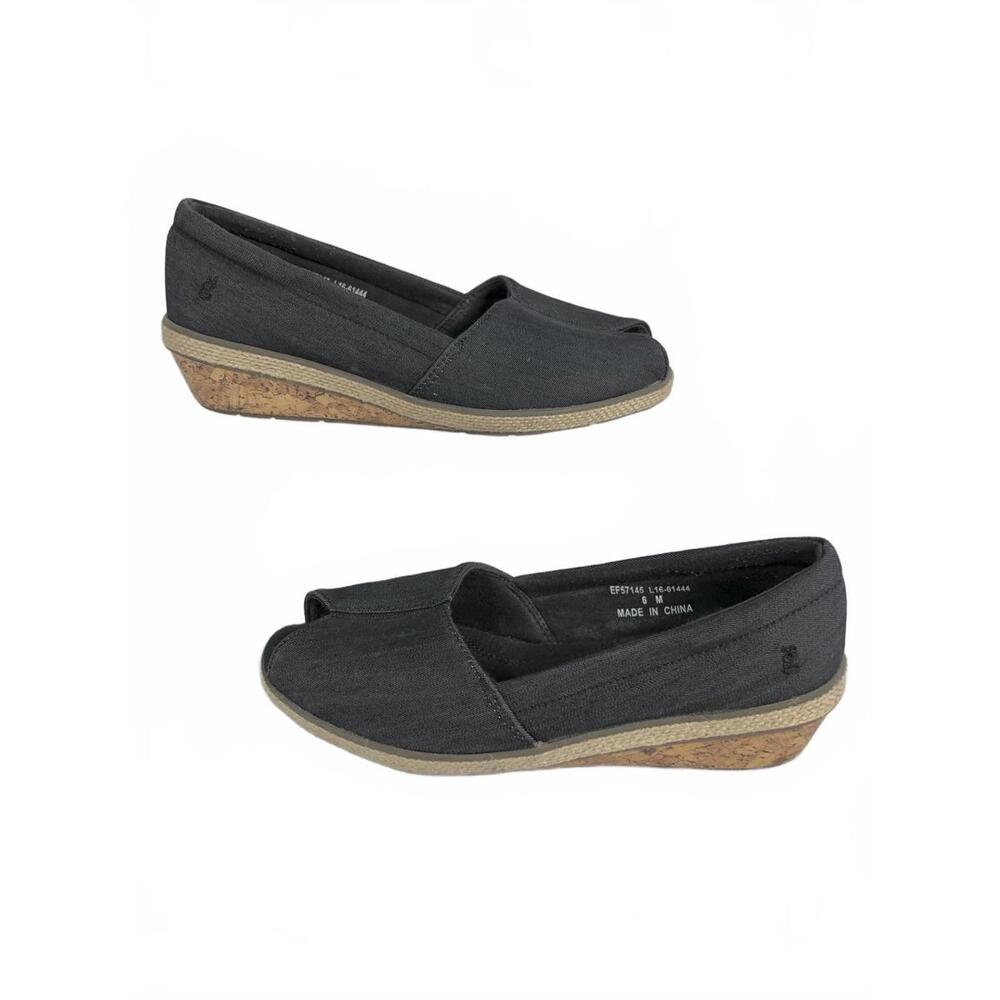 Grasshoppers Ortholite Black Canvas Peep Toe Wedges